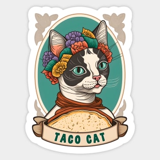 Taco Cat Cinco De Mayo Funny Floral Cat Lover Mexican Fiesta Sticker